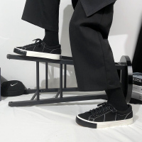 枫述2021春季韩版潮流百搭小众设计黑色帆布鞋易烊千玺同款情侣板鞋男