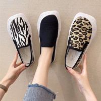 枫述大头帆布鞋女鞋子2021年新款小众夏季薄款豹纹休闲运动板鞋小白鞋