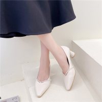 枫述高跟鞋女2021年夏季新款粗跟法式少女珍珠小香风尖头温柔气质单鞋