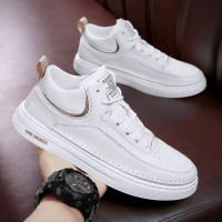 枫述秋季男鞋2021新款高帮皮鞋小白鞋潮鞋百搭运动休闲板鞋男