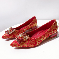 枫述婚鞋女平底2021年新款新娘鞋粗跟中式红色结婚鞋子孕妇低跟秀禾鞋