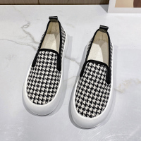 枫述蝶欣微复古千鸟格厚底百搭豆豆鞋女2022春季新款一脚蹬懒人单鞋乐福鞋女