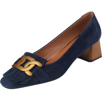 枫述蝶欣微2022年春季新款复古优雅金属扣流苏仙女风晚晚单鞋女气质粗高跟鞋