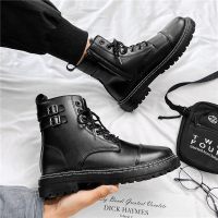 枫述男鞋秋季英伦风高帮工装马丁靴户外机车骑行增高黑色长筒大头皮靴