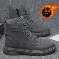 枫述马丁靴男冬季加绒保暖加厚高帮英伦风雪地工装靴厚底