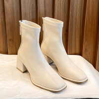 枫述蝶欣微复古小短靴女春秋单靴2021年早秋新款粗跟高跟鞋瘦瘦英伦风马丁靴