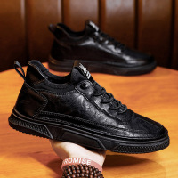 枫述春季男鞋2021年新款韩版潮流运动板鞋百搭休闲皮鞋纯黑平板潮鞋