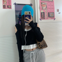 枫述甜辣妹穿搭叠穿假两件针织短款露肩bm挖空上衣爵士跳舞蹦迪衣服女