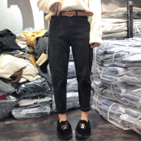 枫述春秋装韩版大码哈伦牛仔裤女百搭胖mm显瘦直筒九分裤宽松小脚垮裤
