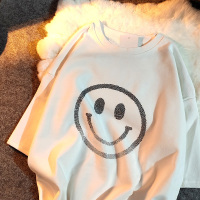 枫述加厚磨毛重工烫钻纯棉短袖t恤女春夏装宽松大码200斤胖MM半袖上衣