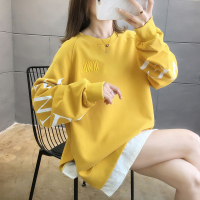 枫述假两件卫衣女春秋薄款2021新款韩版学生潮加肥加大码宽松无帽上衣