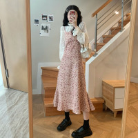 枫述大码胖mm春季气质中长款过膝碎花无袖吊带连衣裙显瘦遮肉套装女潮