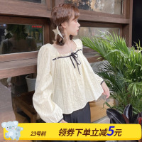 枫述大码衬衫女春季2021新款胖mm设计感小众方领泡泡袖衬衣显瘦上衣潮