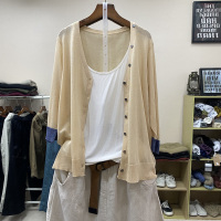 枫述亚麻冰丝五分袖针织开衫2021春夏女装宽松文艺单排扣罩衫防晒上衣