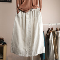 枫述女士百搭亚麻半身裙2021春夏款宽松显瘦文艺复古纯色a字中长裙子