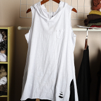 枫述女士纯色破洞背心吊带2021春夏新款宽松百搭连帽打底无袖上衣内搭