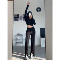 枫述大码胖mm开叉西装裤春秋2021年新款宽松高腰直筒垂感拖地休闲裤潮