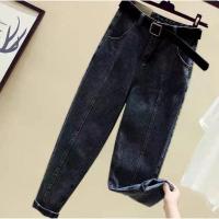 枫述2021春秋韩版大码胖mm九分牛仔裤女bf学生宽松直筒阔腿哈伦老爹裤