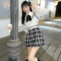 枫述SUGAR韩风chic学院风针织马甲女背心无袖马夹上衣白色衬衫半身裙
