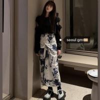 枫述SUGAR日式浮绘慵懒~交叉绑带扎染半身裙酷酷开口袖子短卫衣