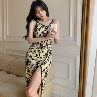 枫述大码改良版旗袍茶歇法式连衣裙2021新品胖mm复古性感开叉中长裙子