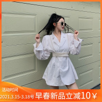 枫述盐系穿搭春夏两件套2021新款大码收腰气质v领衬衣设计感炸街上衣