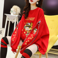 枫述2021新款牛年卫衣女春秋加肥加大码薄款宽松红色本命年胖mm上衣潮