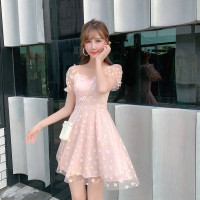 枫述网红小雏菊连衣裙2020新款超仙网纱裙法式时尚气质轻熟女收腰显瘦