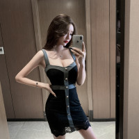 枫述网红修身包臀低胸一步吊带裙子性感夜店女装港风蹦迪小个子连衣裙