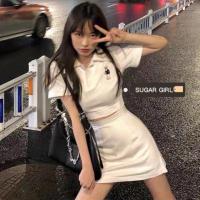 枫述全糖少女SUGAR法式小众洋气减龄polo领短款上衣+a字短裙两件套女