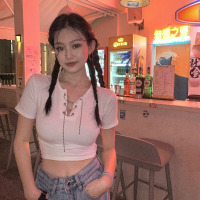 枫述辣妹穿搭蹦迪小众短款设计感紧身t恤短袖爵士舞蹈jazz露脐上衣女