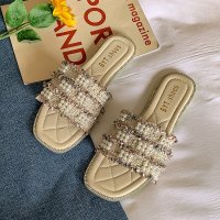 枫述网红凉拖鞋女外穿2021新款珍珠平底ins潮仙女百搭时尚少女心凉鞋