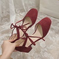 枫述法式凉鞋女仙女风高跟鞋学生十八岁2021春季新款红色复古粗跟单鞋