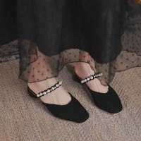 枫述外穿包头拖鞋圆头一字珍珠半拖法式低跟玛丽珍女鞋仙女风小众凉鞋