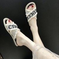 枫述网红拖鞋女外穿2021新款平底一字凉拖韩版时尚百搭水钻chic沙滩鞋