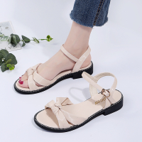 枫述夏日露趾小清新平底凉鞋女低方根软面百搭学生一字式扣带罗马凉鞋