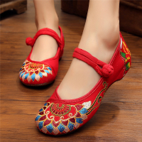 枫述春秋季老北京布鞋平底坡跟绣花鞋民族风内增高女鞋软底单鞋舞蹈鞋