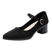 枫述老北京布鞋软底工作鞋女黑色尖头上班中跟女鞋舒适酒店职业鞋