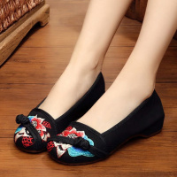 枫述春秋季老北京布鞋女鞋坡跟民族风绣花鞋套脚布鞋平底内增高女单鞋