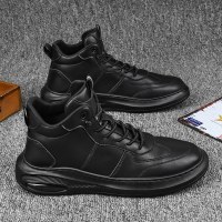 枫述华璐琦高帮男鞋秋季2021年新款潮鞋黑色劳动工作鞋男士休闲皮鞋