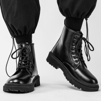 枫述华璐琦机车马丁靴男鞋秋季新款潮流高帮男士皮靴英伦风工装鞋中帮潮鞋子