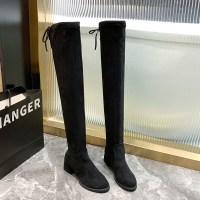 枫述过膝长靴女2021春秋新款粗跟绒面欧美小众显瘦弹力高跟高筒骑士靴