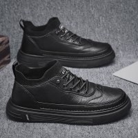 枫述纯黑色厨师鞋男士厨房上班休闲皮鞋工作潮鞋商务劳保男鞋