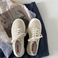 枫述易少年 厚底增高奶fu~大头鞋女圆头系带帆布鞋2022新款百搭小白鞋