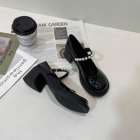 枫述乐福鞋女鞋子2022年新款春季粗跟制服单鞋高跟英伦风小皮鞋