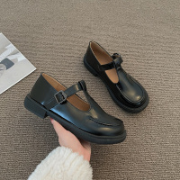 枫述黑色复古英伦风小皮鞋女2022年春夏新款时尚基础厚底增高学生单鞋