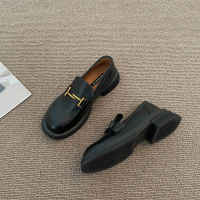 枫述金属单鞋女2022年春夏新款时尚套脚一脚蹬气质复古英伦风学生皮鞋