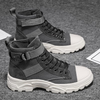 枫述马丁靴子男春季英伦风高帮男鞋韩版潮流增高百搭中帮工装帆布潮鞋