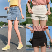 枫述2021夏季新款A字牛仔短裙防走光裤裙弹力高腰修身开叉包臀半身裙
