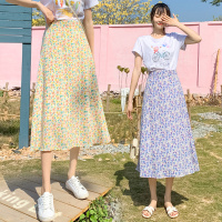 枫述雪纺碎花半身裙2021春款气质薄款夏小个子中长款高腰a字油画伞裙